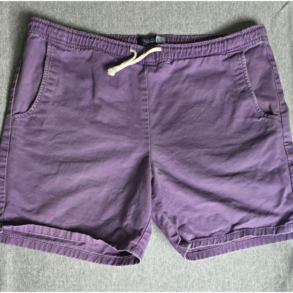 Topman Purple Drawstring Chino Shorts Mens 34 Elastic Waist Casual Summer Cotton